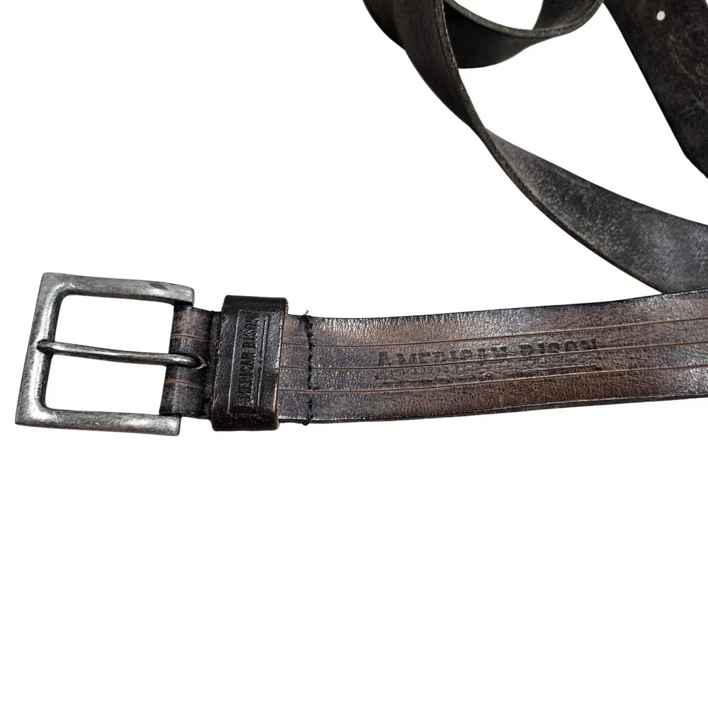 American‎ Bison Leather Belt Mens 38 Brown Distressed Rugged Western Workwear